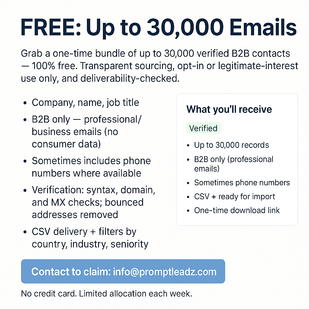 Free 30k B2B Emails - Limited Offer!