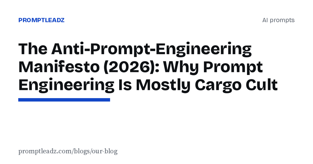 The Anti-Prompt-Engineering Manifesto (2026): Why Prompt Engineering Is Mostly Cargo Cult
