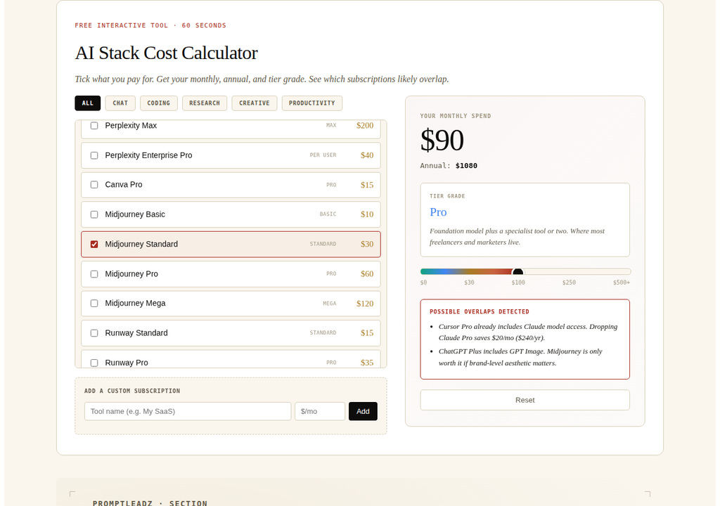 Free AI Stack Cost Calculator