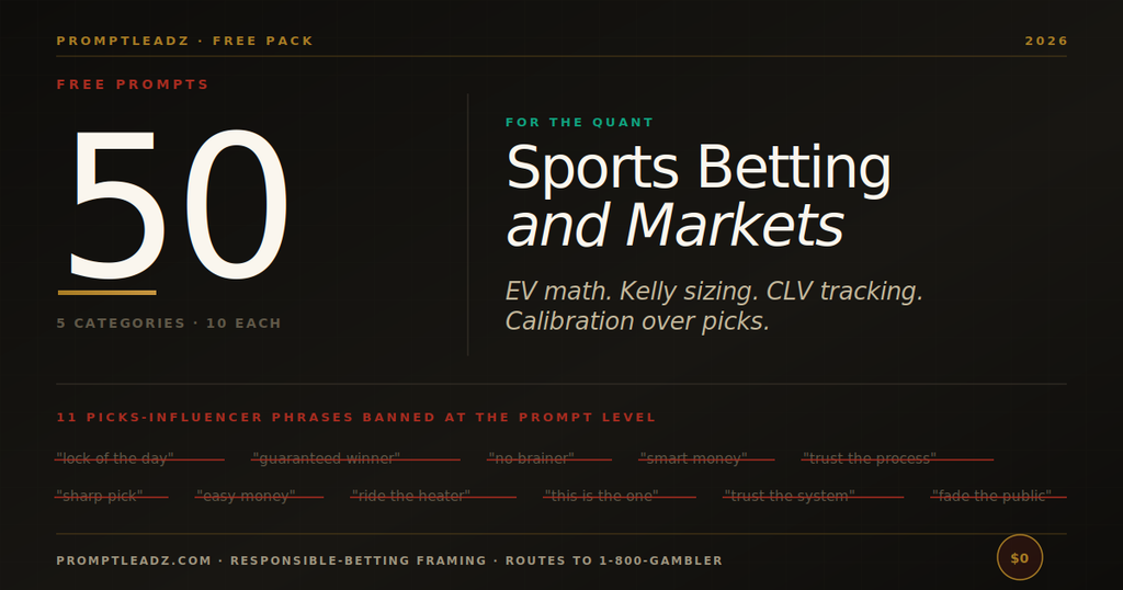 Free 50 Sports Betting and Markets Prompt Pack 2026: For the Bettor-as-Quant