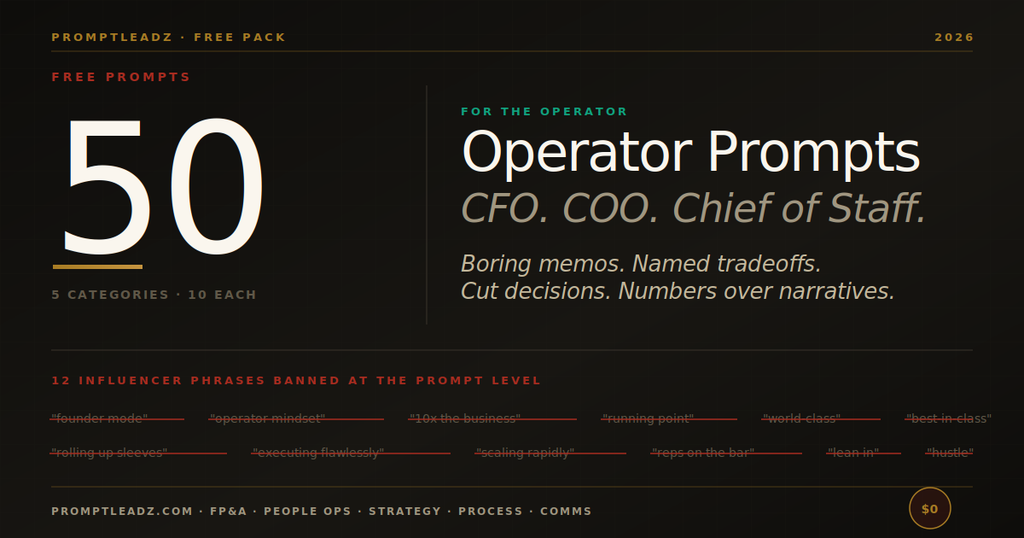 Free 50 CFO COO Operator Prompt Pack 2026: For the Operator, Not the Influencer