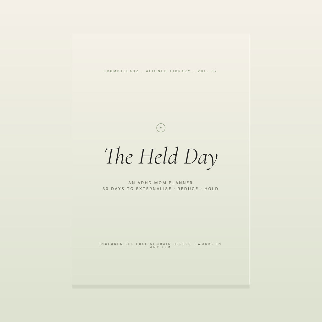 The Held Day ADHD Mom Planner cover, cream and sage, italic serif title