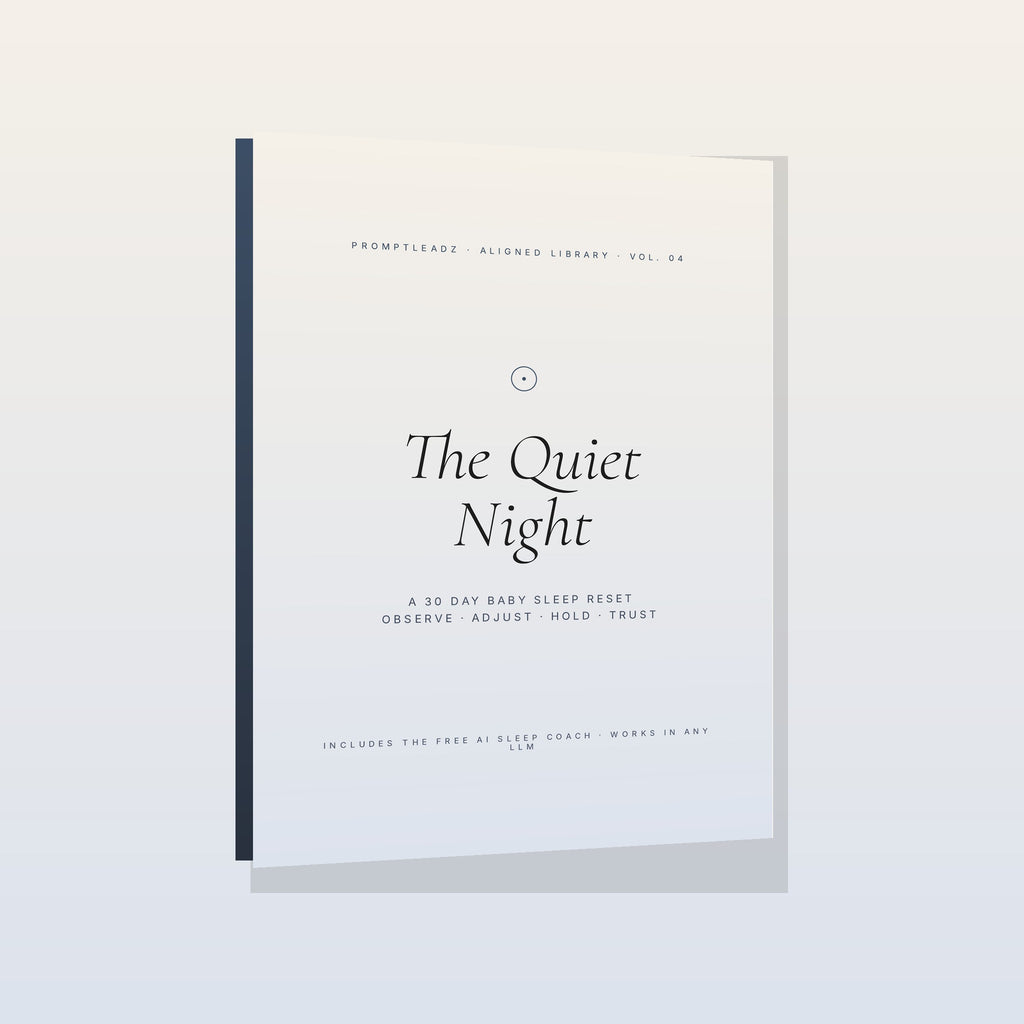 The Quiet Night baby sleep reset 3D book mockup with midnight blue spine
