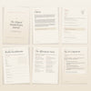 Six page peek inside The Aligned Manifestation Journal showing cover, pillars, daily page, weekly recalibration, affirmation vault, and AI companion page