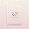 The Soft Return postpartum recovery 3D book mockup with dusty rose spine