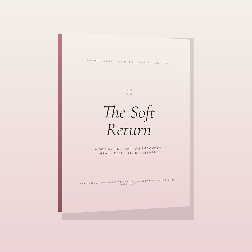 The Soft Return postpartum recovery 3D book mockup with dusty rose spine