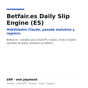 Betfair.es Daily Slip Engine (ES): habilidades Claude, pasada matutina y registro, más ChatGPT, Gemini, Grok y Copilot