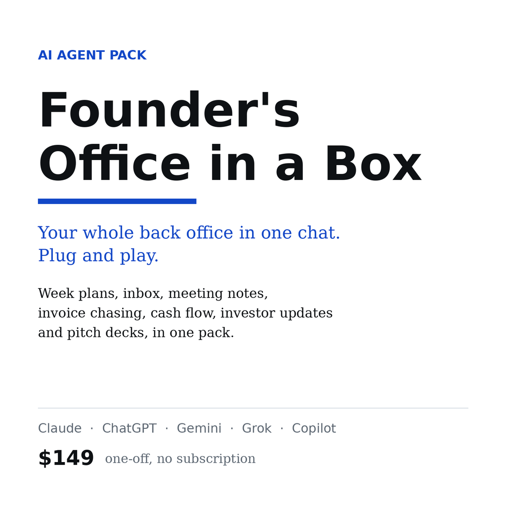 Founder's Office in a Box, AI agent pack for Claude, ChatGPT and Gemini, $149