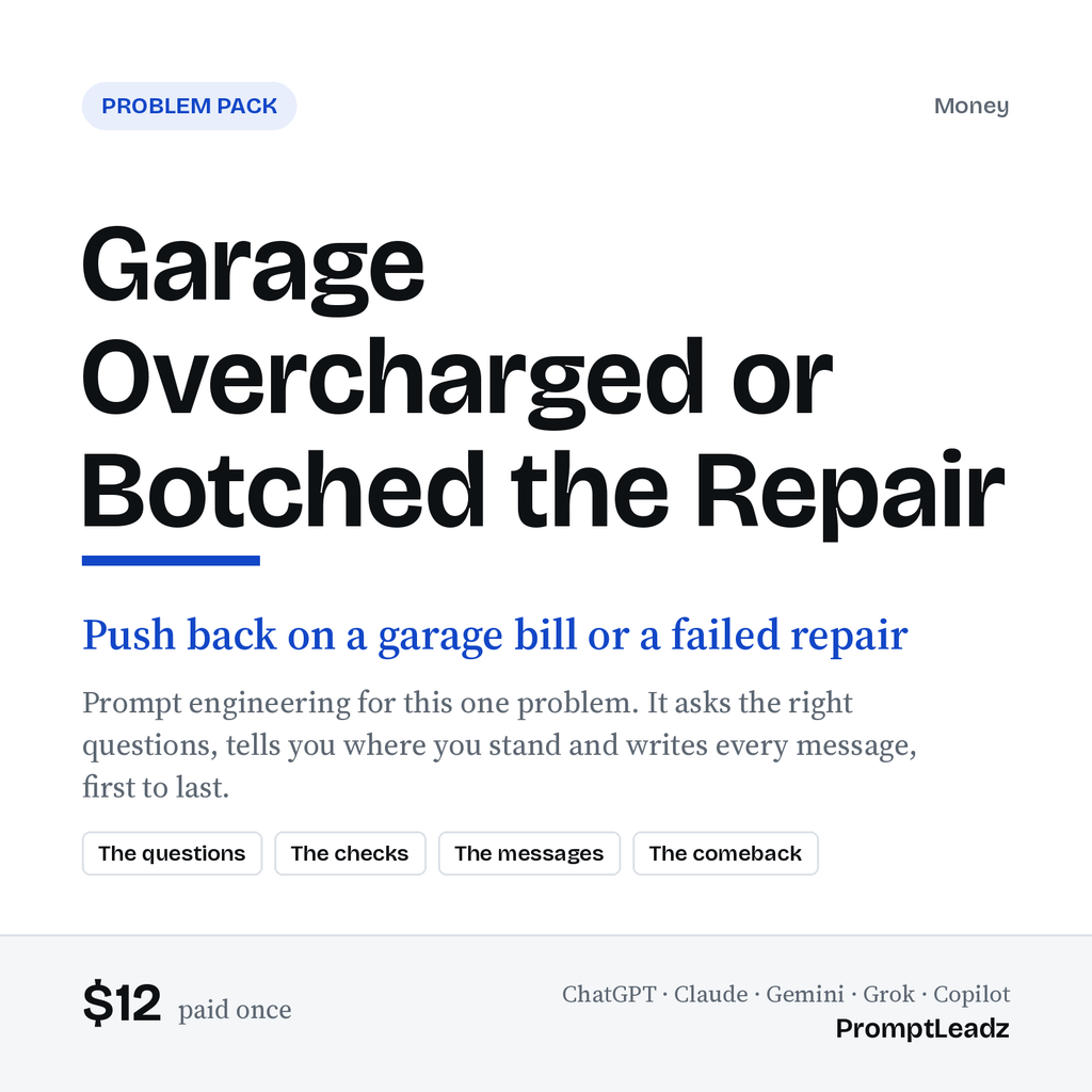 Garage Overcharged or Botched the Repair: Problem Pack cover