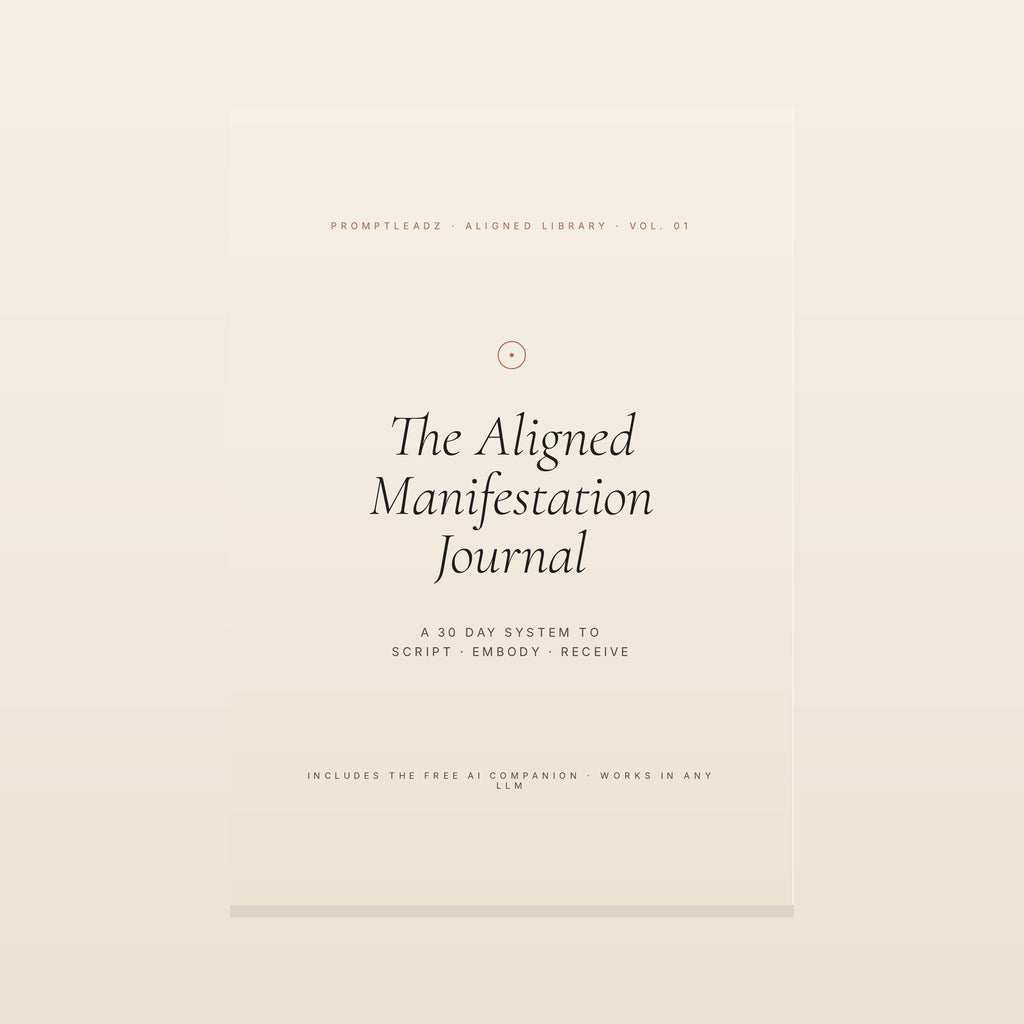 The Aligned Manifestation Journal cover, cream and terracotta, italic serif title
