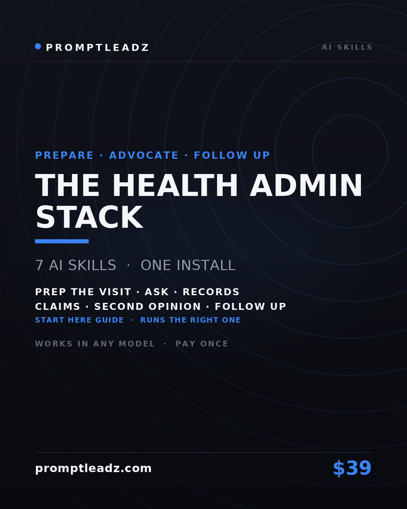 The Health Admin Stack — seven AI skills, one install
