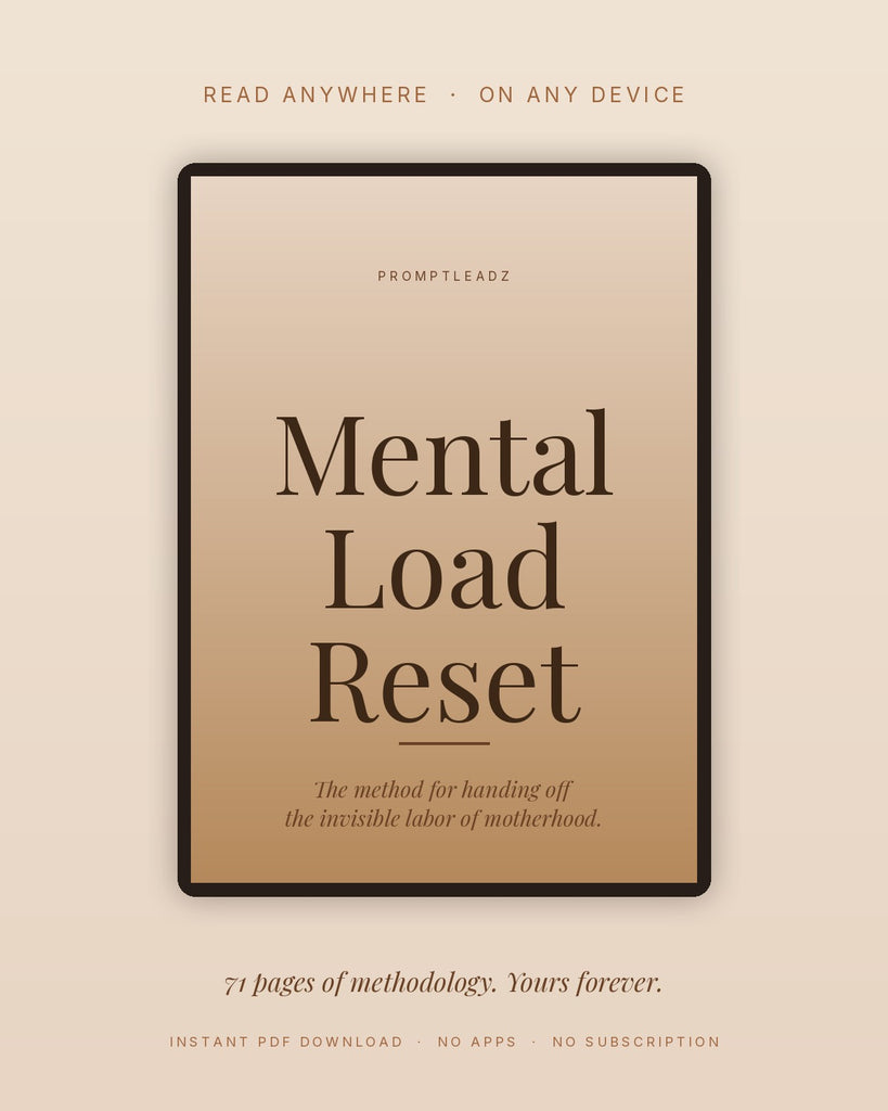 Mental Load Reset ebook on tablet · 71 pages of methodology