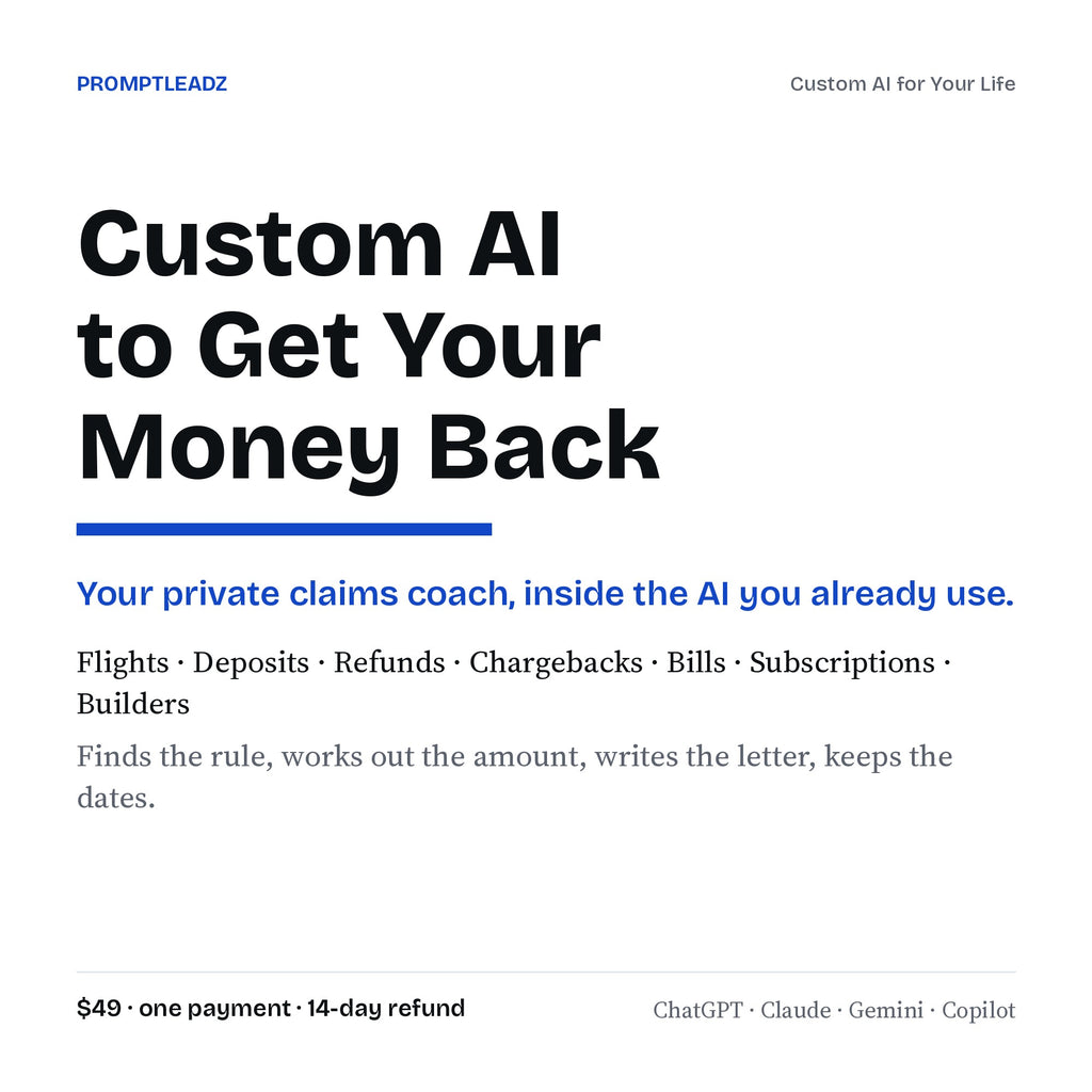 Custom AI to Get Your Money Back: your private claims coach inside ChatGPT, Claude, Gemini or Copilot