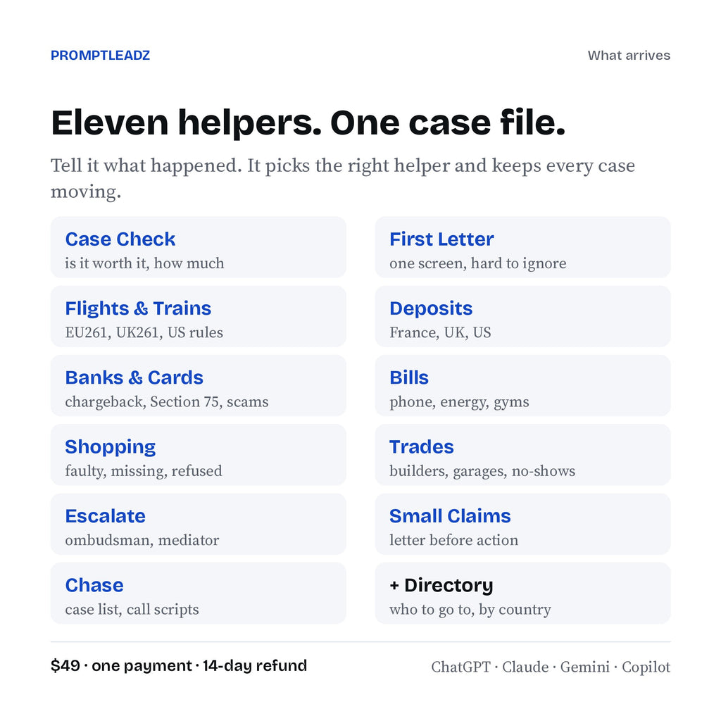 The eleven helpers inside the money back kit