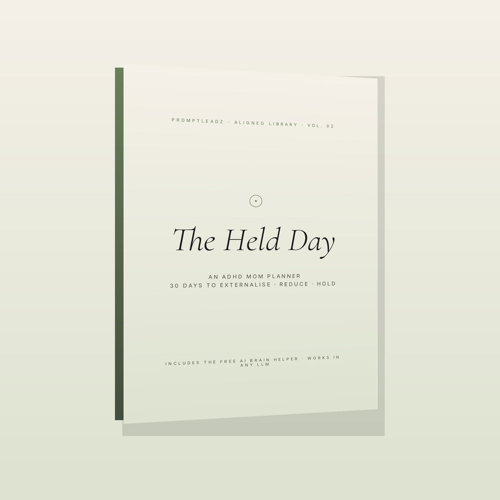 The Held Day ADHD Mom Planner 3D book mockup with sage green spine