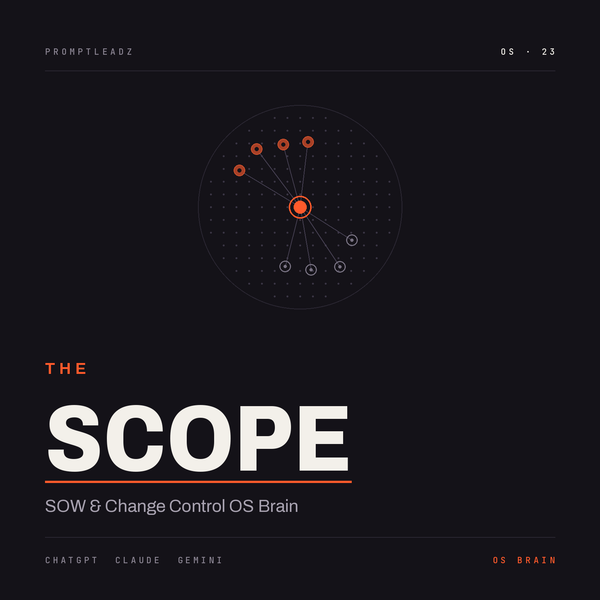 THE SCOPE — SOW and Change Control OS Brain cover, PromptLeadz