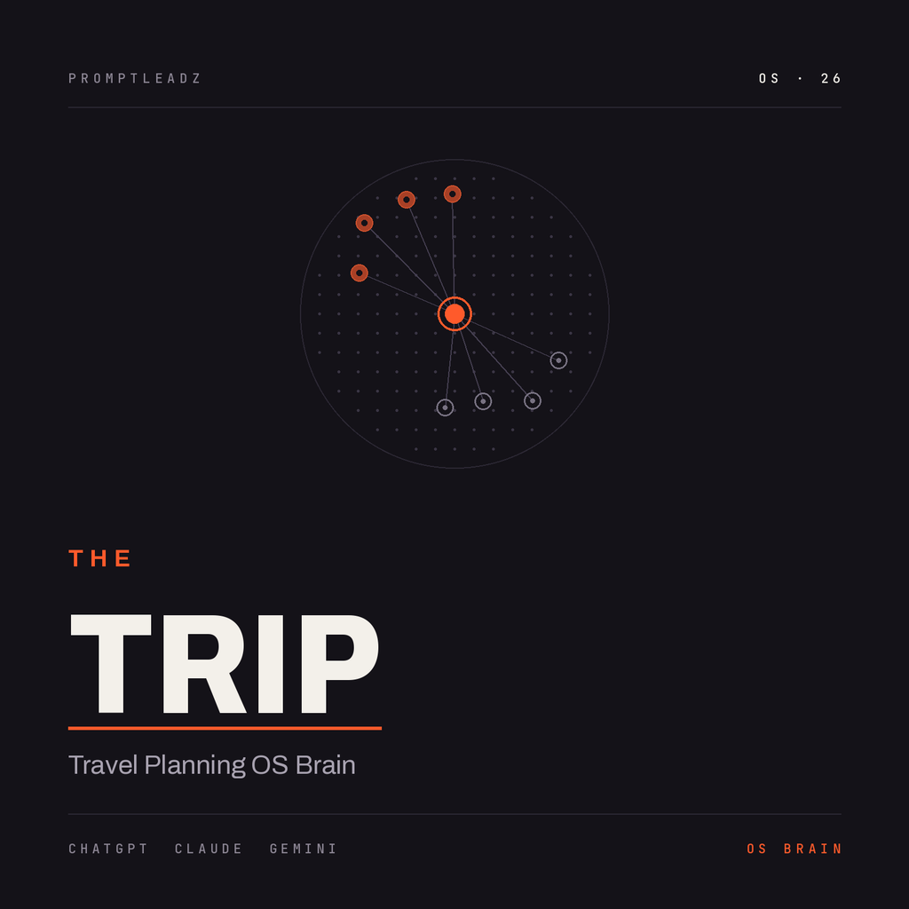 THE TRIP — Travel Planning OS Brain cover, PromptLeadz