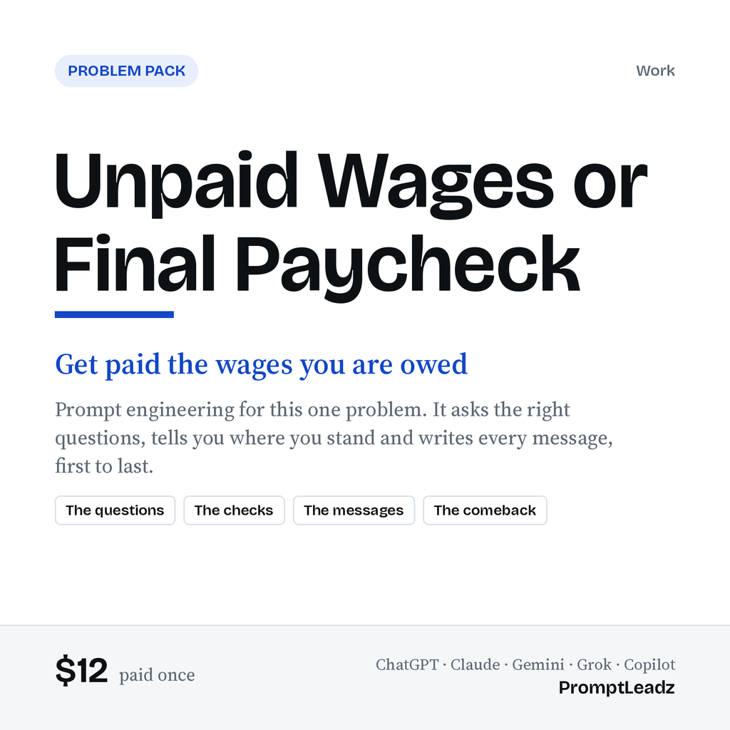Unpaid Wages or Final Paycheck: Problem Pack cover
