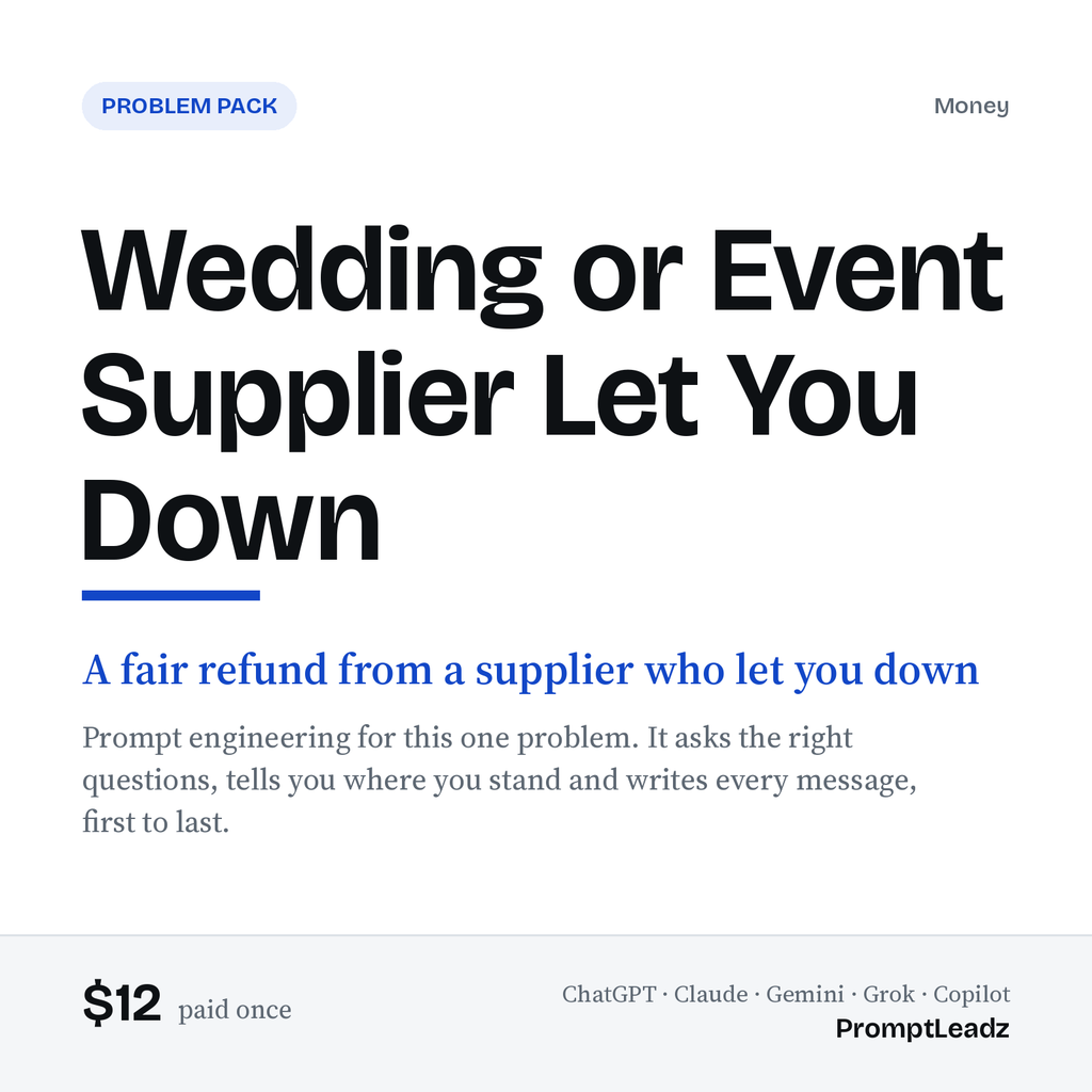 Wedding or Event Supplier Let You Down: Problem Pack cover